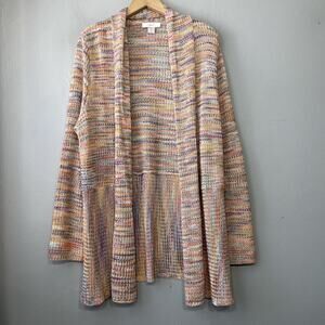 CJ Banks Cardigan Plus Size 1X Open Knit Colorful Rainbow Marled Knitted Sweater
